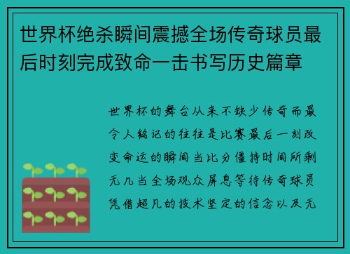 世界杯绝杀瞬间震撼全场传奇球员最后时刻完成致命一击书写历史篇章 世界杯绝杀瞬间震撼全场传奇球员最后时刻完成致命一击书写历史篇章